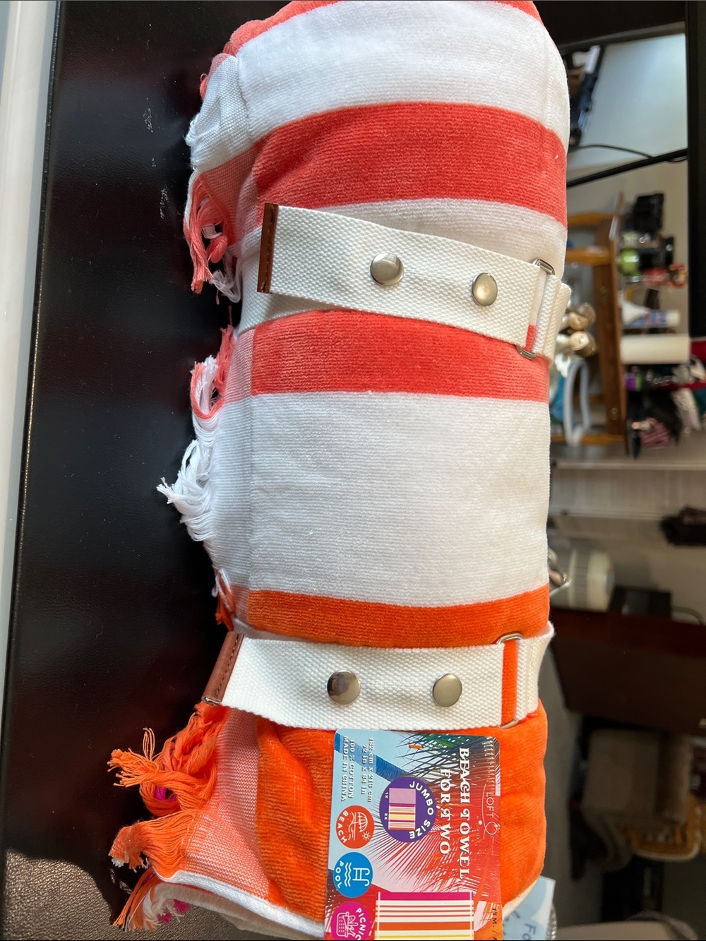 LOFT Orange and White Striped Beach Towel Roll